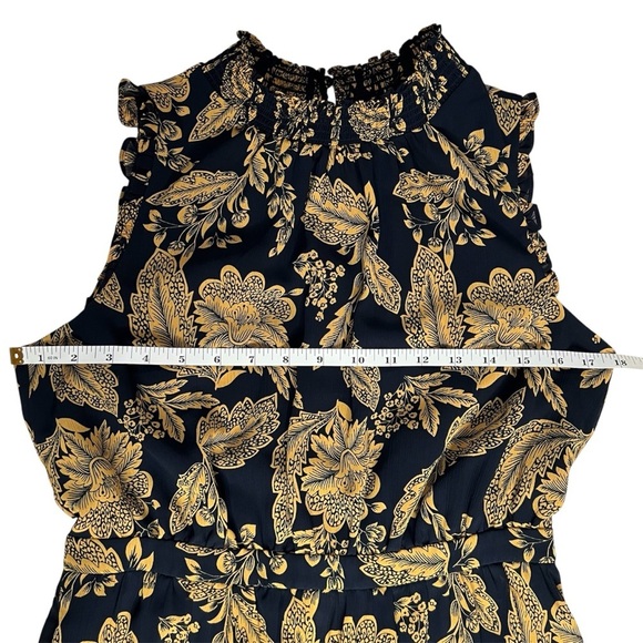 J. Crew Factory Blue Gold Floral Smocked Midi Sleeveless Dress Size 6 - Picture 7 of 9